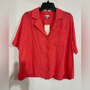 A new day, cropped oversize shirt, linen blend size L apricot peach color NWT